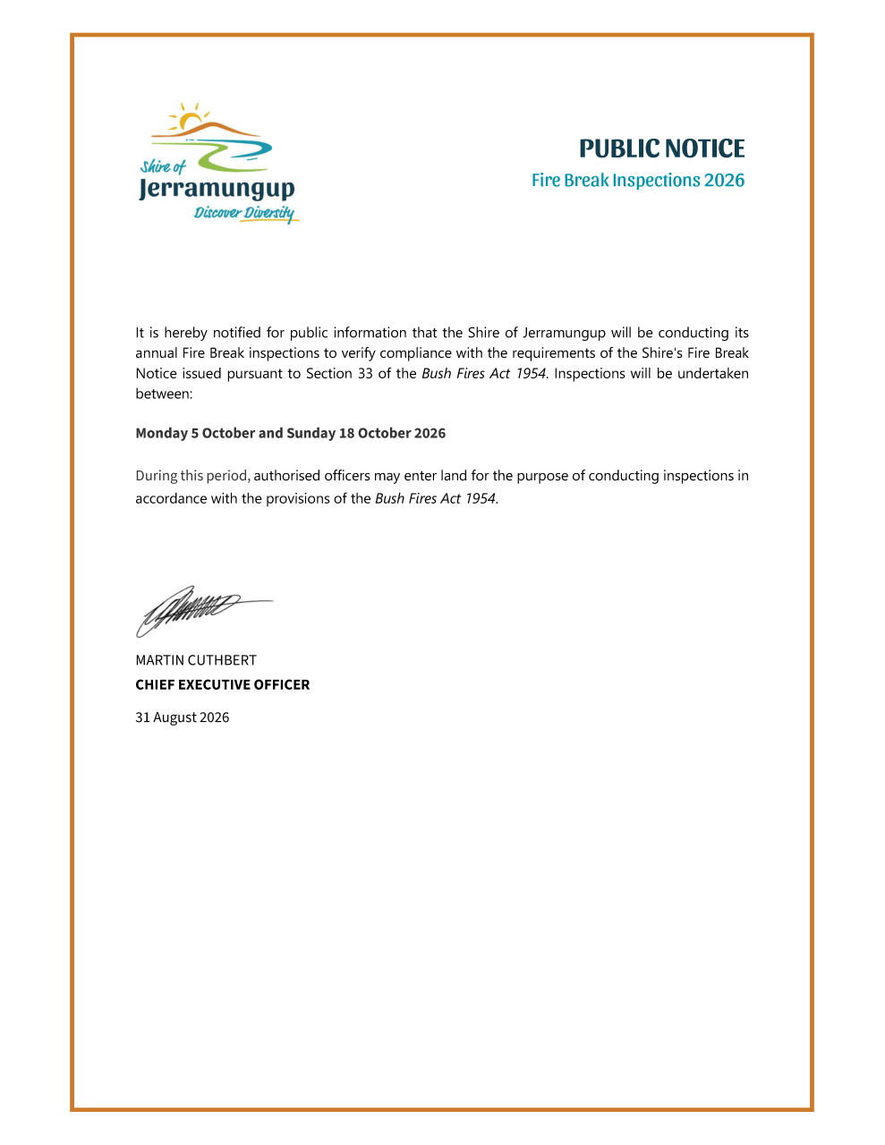 Public Notice Fire Break Inspections